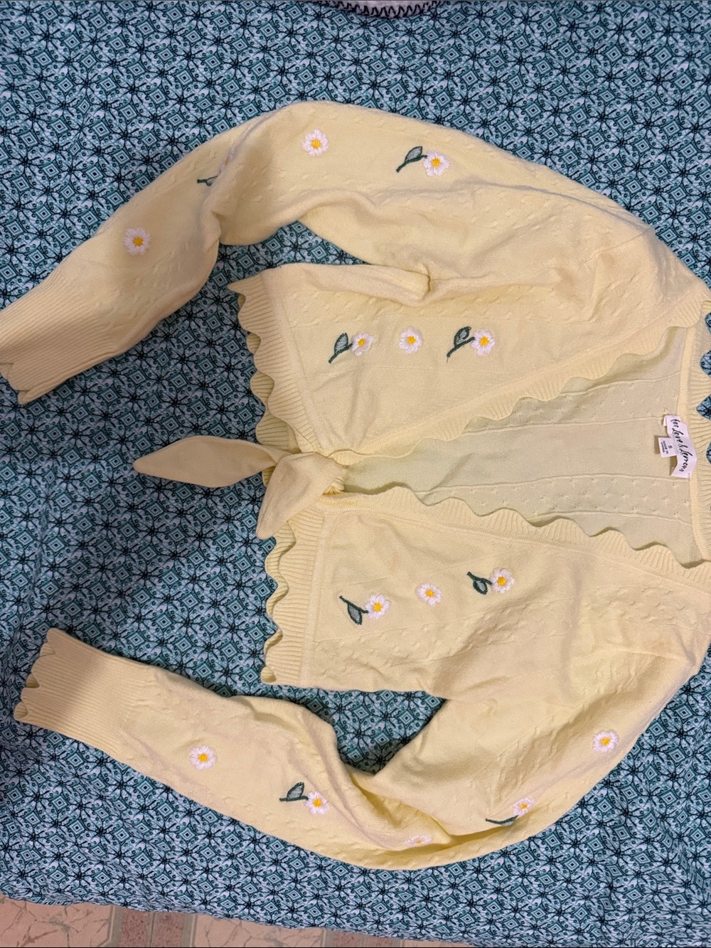 For Love And Lemons Yellow Daisy Tie-Front Sweater